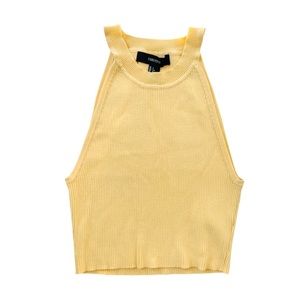 FOREVER 21 — HALTER KNIT TOP, CROP TOP, BUTTERCUP LIGHT YELLOW, SIZE US L